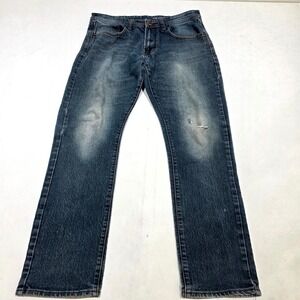 MBX Slim Stretch Jeans Mens 34 Blue Faded Distressed Premium Denim Pants